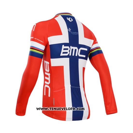 2014 Maillot Ciclismo BMC Champion Norvege Bleu et Rouge Manches Longues et Cuissard